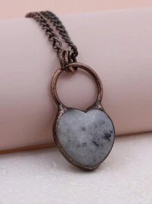 KEJIALAI Trong sáng Thạch anh Gậy Điểm Mặt dây chuyền Dây chuyền , Hàn Đồng cổ Thạch anh tự nhiên Cột riêng Dây chuyền , MẠ Bronze Đồng Đỏ  Pha lê xanh Chỉnh trang - Mắt hổ vàng hình trái tim - Xem 14