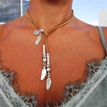 1入藝術復古銀飾合金ccb羽毛吊墜項鍊,男女適用 - 古銀 - 查看 3