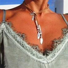 1入藝術復古銀飾合金ccb羽毛吊墜項鍊,男女適用 - 古銀 - 查看 4