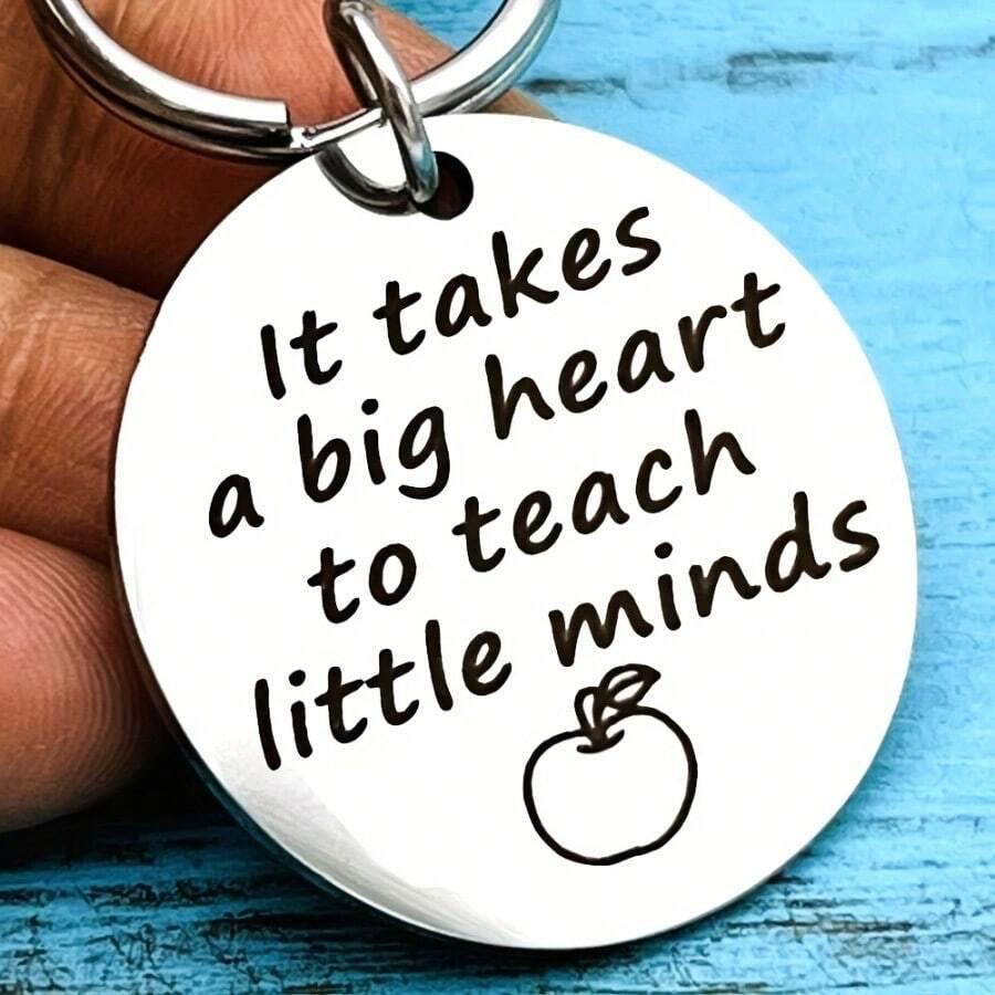 1入不分男女導師老師禮物不銹鋼圓形鑰匙扣,感謝您畢業生日教師節禮物 - 銀色 - 查看 1