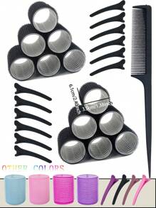 直径 3.5 厘米、5 厘米和 6 厘米，25 件套（12 个自粘卷发器，12 个发夹和 1 个发梳），适合 DIY 发型、情人节情侣礼物美发工具