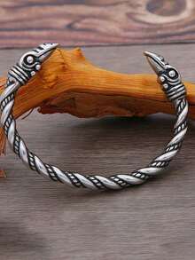 復古北歐風格維京頭環扣手鐲,可調節開口式手鐲男士朋克派對首飾禮物 - 銀色 - 查看 6