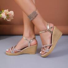 女士楔形跟腳踝帶涼鞋 - 彩色 - 查看 3