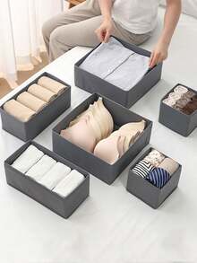 1pc Foldable Fabric Drawer Organizer For Bras, Underwear, Socks, Ties And Scarves Storage - Grey - View 4