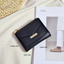 New Women's Short Wallet With Zipper & Buckle, 2-Fold Coin Purse, Stylish, Exquisite, Simple, Solid Color - Black - View 2