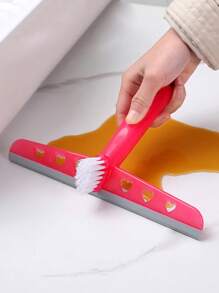 1pc Multifunctional Glass Desktop Water Wiper With Brush Head And Gap Cleaner, Cleaning Scraper - Red - View 3