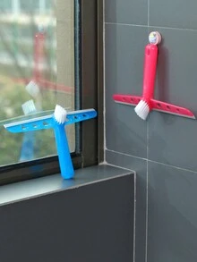 1pc Multifunctional Glass Desktop Water Wiper With Brush Head And Gap Cleaner, Cleaning Scraper - Red - View 4