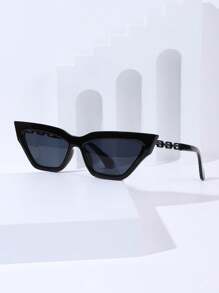 1pair Fashionable Cat Eye Fashion Glasses With Chain Legs, Suitable For Men And Women, European And American Style, Perfect For Vacation, Street Photography And Daily Use, - Black - View 1