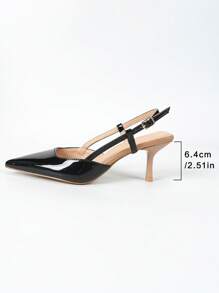 1 双女士系带尖头高跟鞋，性感细高跟凉鞋，黑色尖头细跟软皮露跟鞋，法式简约风格，春夏新品 - 黑色 - 查看 7