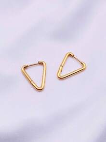 1 對時尚不鏽鋼幾何三角形耳環適合女士日常佩戴 - 金黃色 - 查看 5