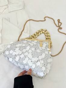 胸包 斜背包 1 件手拿包 晚宴包 時尚亮片適合晚宴婚禮 優雅異型夾扣 女士新娘派對女孩使用 手機存儲 適合日常晚宴 - 白色 - 查看 7