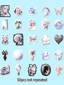 50入組美麗的銀色貼紙,適合青少女,給筆記本電腦、手機、滑板、水瓶、行李箱等貼上時尚且防水的裝飾貼紙,還可以用來diy家居辦公室文具裝飾,是生日和節日禮物的不錯選擇 - 彩色 - 查看 3