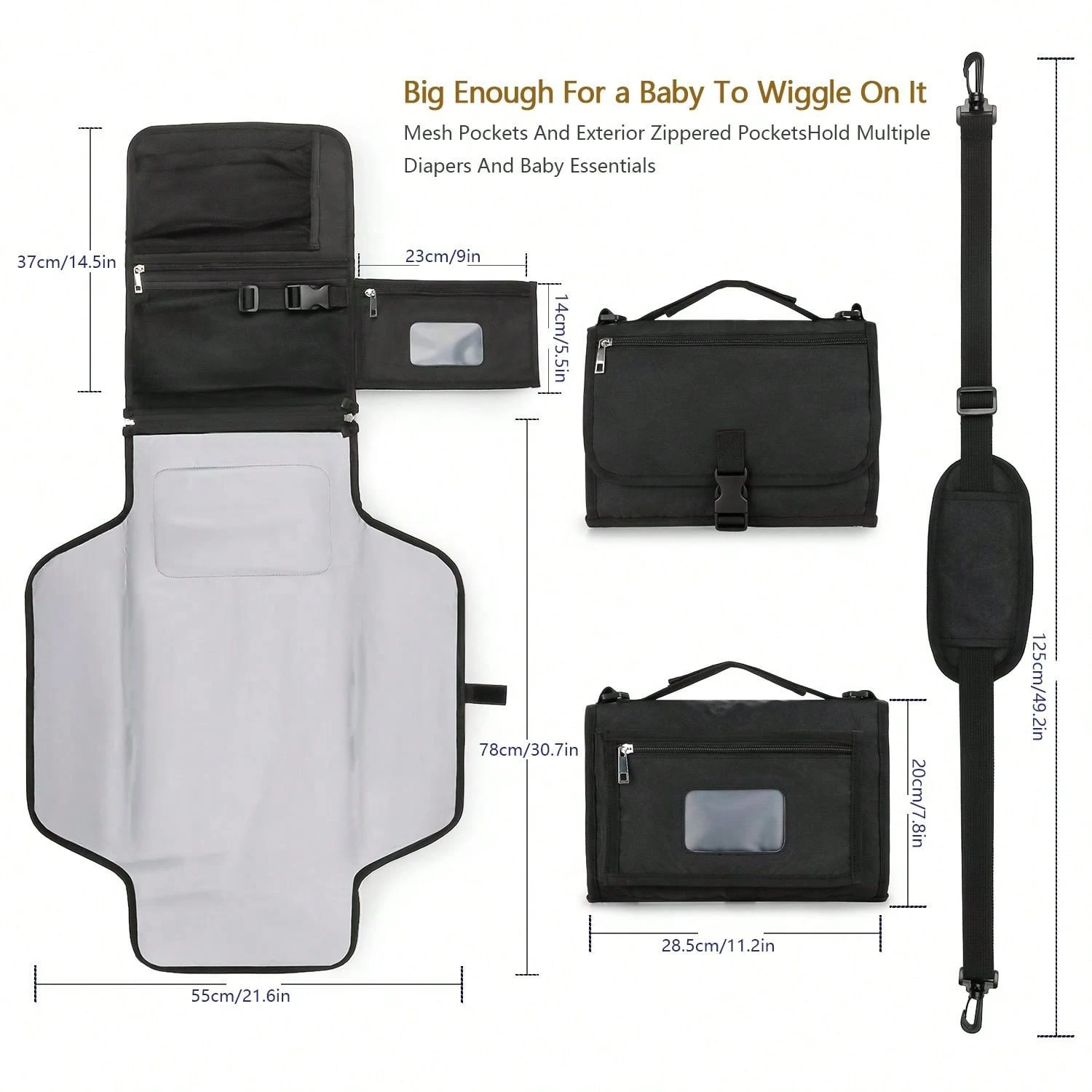 Portable Baby Changing Pad For Outdoor Travel With Shoulder Strap, Wet