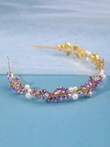 1 件裝女士優雅水晶和珍珠手工頭帶,適合浪漫和休閒場合,紫色 - 紫色 - 查看 3