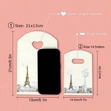 45pcs/Set Mini Plastic Gift Bags With Handle, Beige Color Eiffel Tower Printed, Perfect For Party And Jewelry Shop - Beige Eiffel Tower - View 3