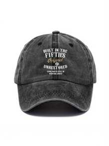 1pc 's Print Buht In The Fif Ties Washed Baseball Cap, Outdoor Sunscreen Casual Hat For Spring / Autumn Travel, Beach Holiday, Men's Sun Hat, Y2k Style Youth Hat Street - Black - View 1