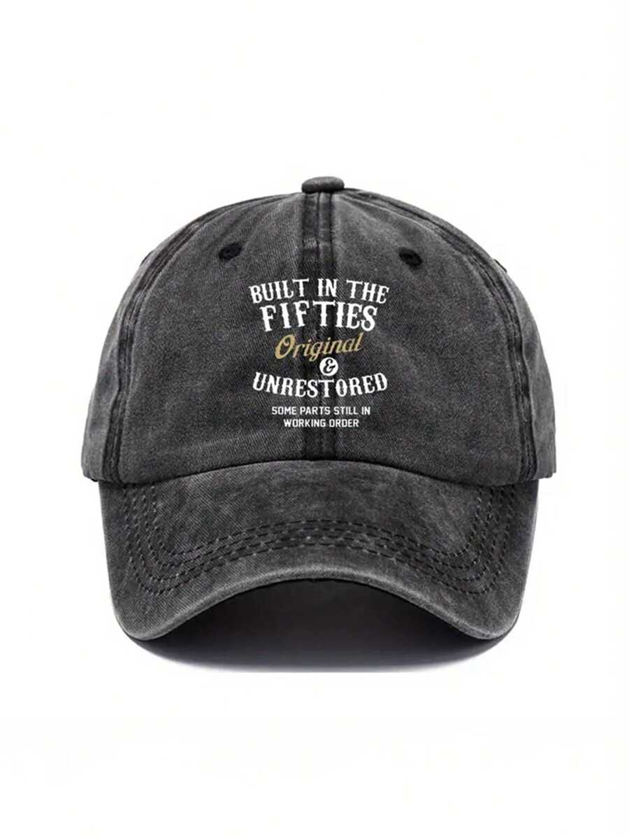 1pc 's Print Buht In The Fif Ties Washed Baseball Cap, Outdoor Sunscreen Casual Hat For Spring / Autumn Travel, Beach Holiday, Men's Sun Hat, Y2k Style Youth Hat Street - Black - View 1