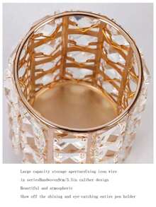 1 件歐式水晶珠方形筆架化妝刷收納容器,美甲店辦公桌裝飾 - 金色 - 查看 5