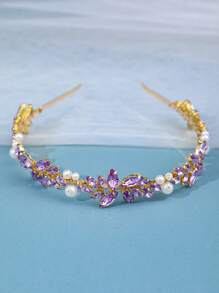 1 件裝女士優雅水晶和珍珠手工頭帶,適合浪漫和休閒場合,紫色 - 紫色 - 查看 2