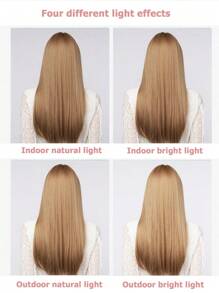 Women's Wig Length 26 Inches Red Black Air Bangs Long Straight Hair Natural Soft Beautiful Charming Synthetic Wig Suitable For Daily Party Halloween Use - Gold - View 8