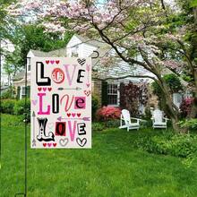 1面花卉心形水彩'愛'情人節花園旗幟,簡約浪漫正方形橫額,四季家庭花園裝飾 - 黑與白 - 查看 1