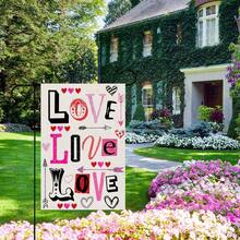1面花卉心形水彩'愛'情人節花園旗幟,簡約浪漫正方形橫額,四季家庭花園裝飾 - 黑與白 - 查看 5
