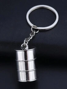 1pc Creative Metal Gasoline Drum Shaped Keychain, Car Key Ring, Bag Pendant, Ideal Gift For Best Friends - Silver - View 1