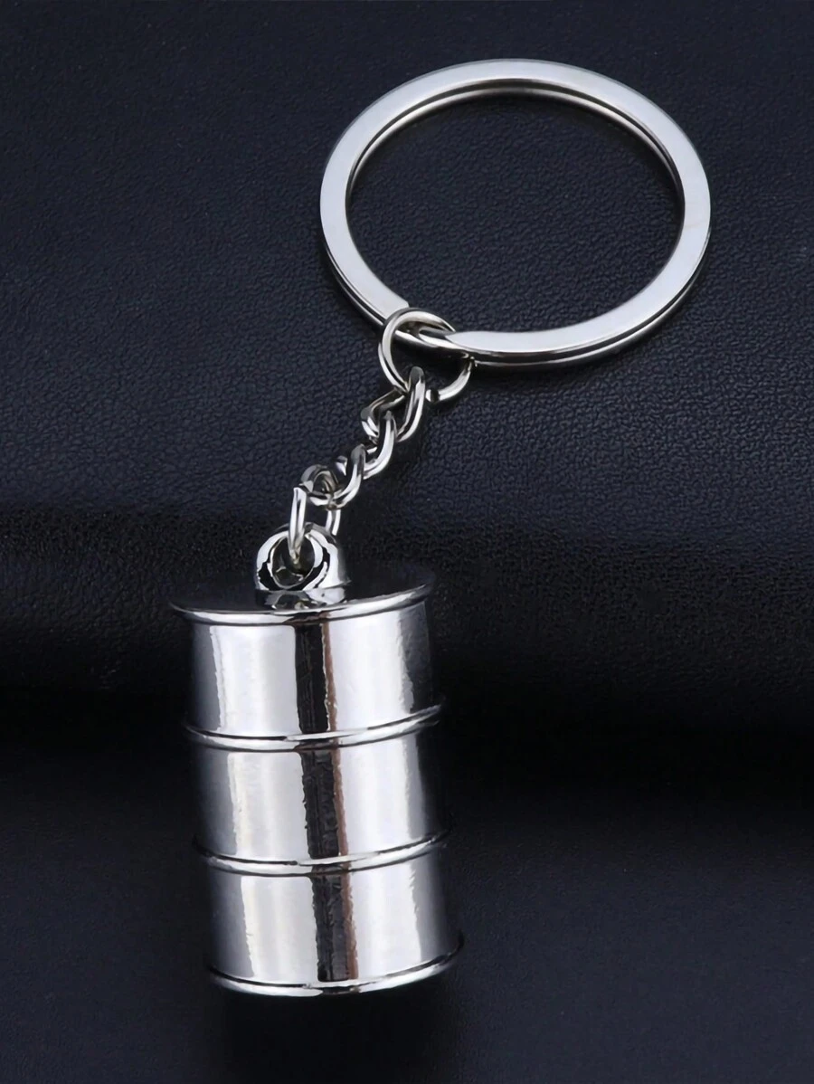 1pc Creative Metal Gasoline Drum Shaped Keychain, Car Key Ring, Bag Pendant, Ideal Gift For Best Friends - Silver - View 1