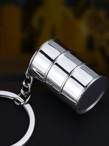1pc Creative Metal Gasoline Drum Shaped Keychain, Car Key Ring, Bag Pendant, Ideal Gift For Best Friends - Silver - View 3