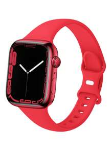 1入紅色柔軟矽膠運動手錶帶，配蝴蝶式鋼扣男女適用，防水適用於Apple Watch手錶帶38/40/41/42/44/45/49mm – 相容於Apple Watch Series Ultra/SE/9/8/7/6/5/4/3/2/1，智能手錶配件 - 洋紅色 - 查看 2