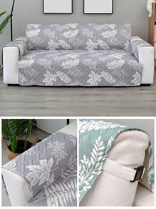 1pc Printed Universal Four Seasons Spandex Sofa Slipcover With Built-In , Backrest Blanket - Grey - View 5