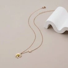 女性雏菊花瓣項鍊,個性化簡約創意吊墜鎖骨項鍊,生日禮物,精美獨特設計,雏菊花咀項鍊 - 玫瑰金 - 查看 1
