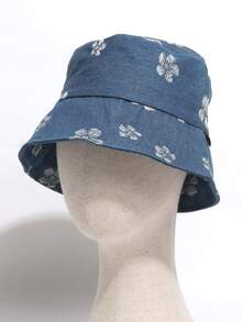 Women's Blue Fashion Denim Bucket Hat - Blue - View 1