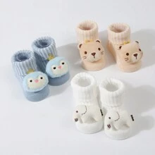3pairs/Set Cartoon Floor Patterned Baby & Toddler Socks With Plush Toy Design - Multicolor - View 3