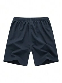 Montvoo Fitness Men Solid Color Zipper Pocket Sports Shorts - Navy Blue - View 2