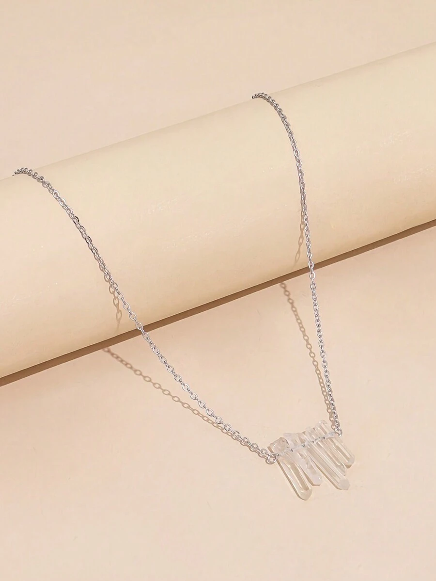 1 件/简约天然不对称水晶石时尚吊坠项链，适合节日派对、派对珠宝礼物，适合送给朋友和家人 - 項鍊 - 查看 1