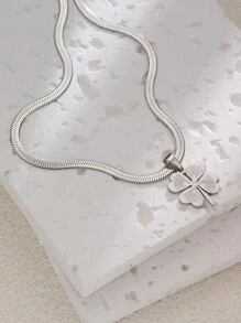 VceTd Stainless Steel Four-Leaf Clover Shaped Pendant Necklace, Suitable For Women's Daily Wear Valentines,Mom,Mother,Mother's Day,Gift - Silver - View 5
