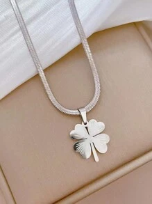 VceTd Stainless Steel Four-Leaf Clover Shaped Pendant Necklace, Suitable For Women's Daily Wear Valentines,Mom,Mother,Mother's Day,Gift - Silver - View 3