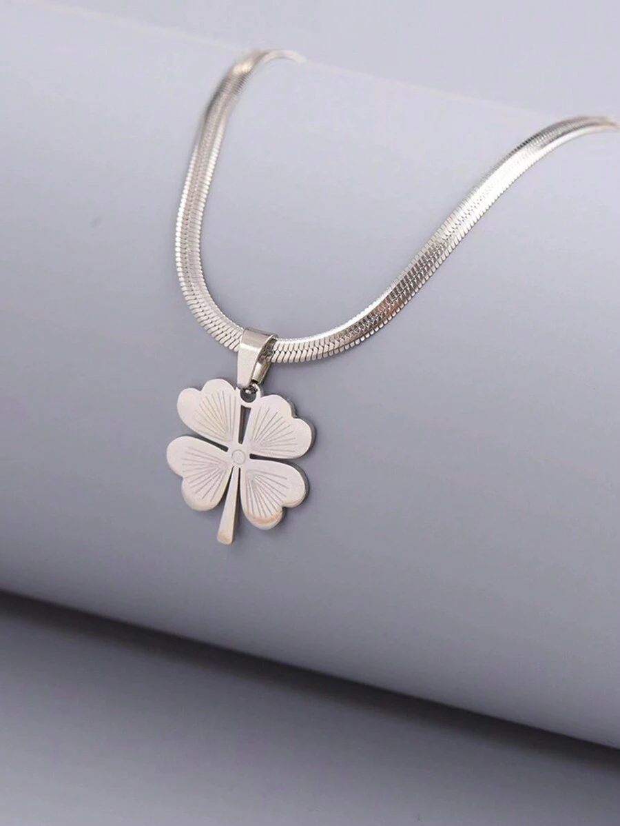 VceTd Stainless Steel Four-Leaf Clover Shaped Pendant Necklace, Suitable For Women's Daily Wear Valentines,Mom,Mother,Mother's Day,Gift - Silver - View 1