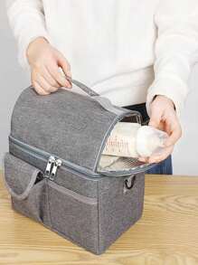 1pc Outdoor Sports Mommy Backpack, Lunch Bag, Fresh-Keeping Bag, Insulated Bag, Milk Storage Bag, Ice Pack - Grey - View 4