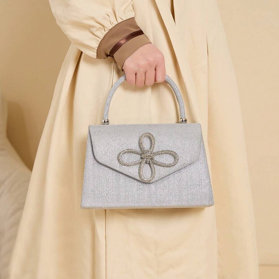 Charming, Elegant, Exquisite, Luxurious Shining Diamond Decor Evening Clutch, Bridal Wedding Bag, Dance Party Purse - Silver - View 1