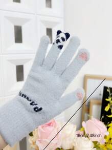 1 Pair Of New Women'S Autumn And Winter Lovely Panda Plush Cartoon Animal Five-Finger Warm Gloves With Touch Screen, Thickened And Soft Knitted Full Finger Gloves, Suitable For Japanese Casual Wear, Daily Dating, Outdoor Activities, Holidays, Travel Gifts - Mint Green - View 4