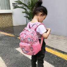 1 Pc Dinosaur Unicorn Leisure And Cute Solid Color Nylon Strap With Unicorn Zipper Top Handheld Shoulder Strap Adjustable Girl Backpack For Back To School&For Daily&For Travel - Pink - View 8