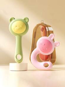 1pc Random Color & Style Baby Rattle With Teether, Cute Bunny Sand Hammer Infant Training Toy With Grasping Handle & Sound Maker - Multicolor - View 2