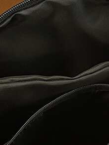 男士休閒時尚多功能鏈條裝飾純色帆布斜跨包,適合校園、學校、日常外出和街頭穿搭肩背包側揹包產品,黑色旅行度假情人節禮物 - 黑色 - 查看 4