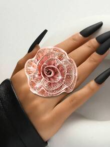 1pc Exaggerated Zirconia Flower Design Ring For Women, Suitable For Valentine's Day And Festival - 1 Rose Exaggerated Zirconia Flower Women's Ring - View 4