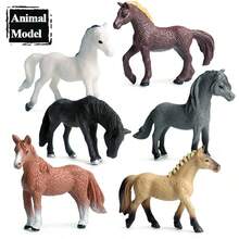 6 件逼真小马雕像套装，纹理细致的小马驹塑料动物雕像玩具，圣诞节生日礼物蛋糕装饰房间装饰 - 白色 - 查看 3