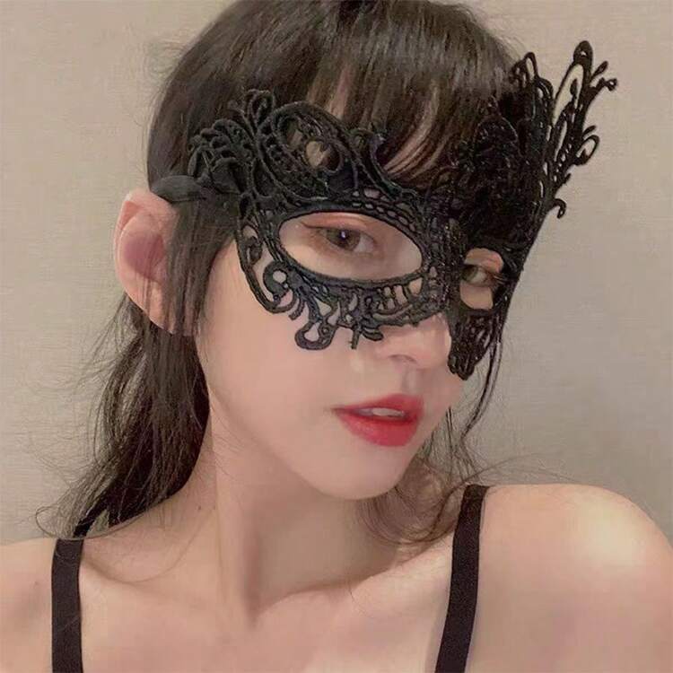 1pc Highly Attractive Black Sexy Lace Eye Mask For Masked Ball, Minimalist Sexy Veil, Goddess Face Cover, Masquerade - Black Phoenix - View 3