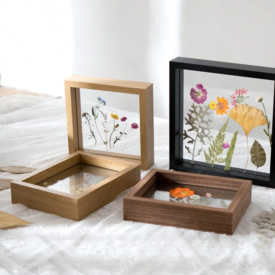 1入組雙面透明玻璃相框,自然木色,適用於植物和花卉樣本,情人節/母親節/春節禮物 - 卡其色 - 查看 1