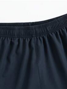 Montvoo Fitness Men Solid Color Zipper Pocket Sports Shorts - Navy Blue - View 3